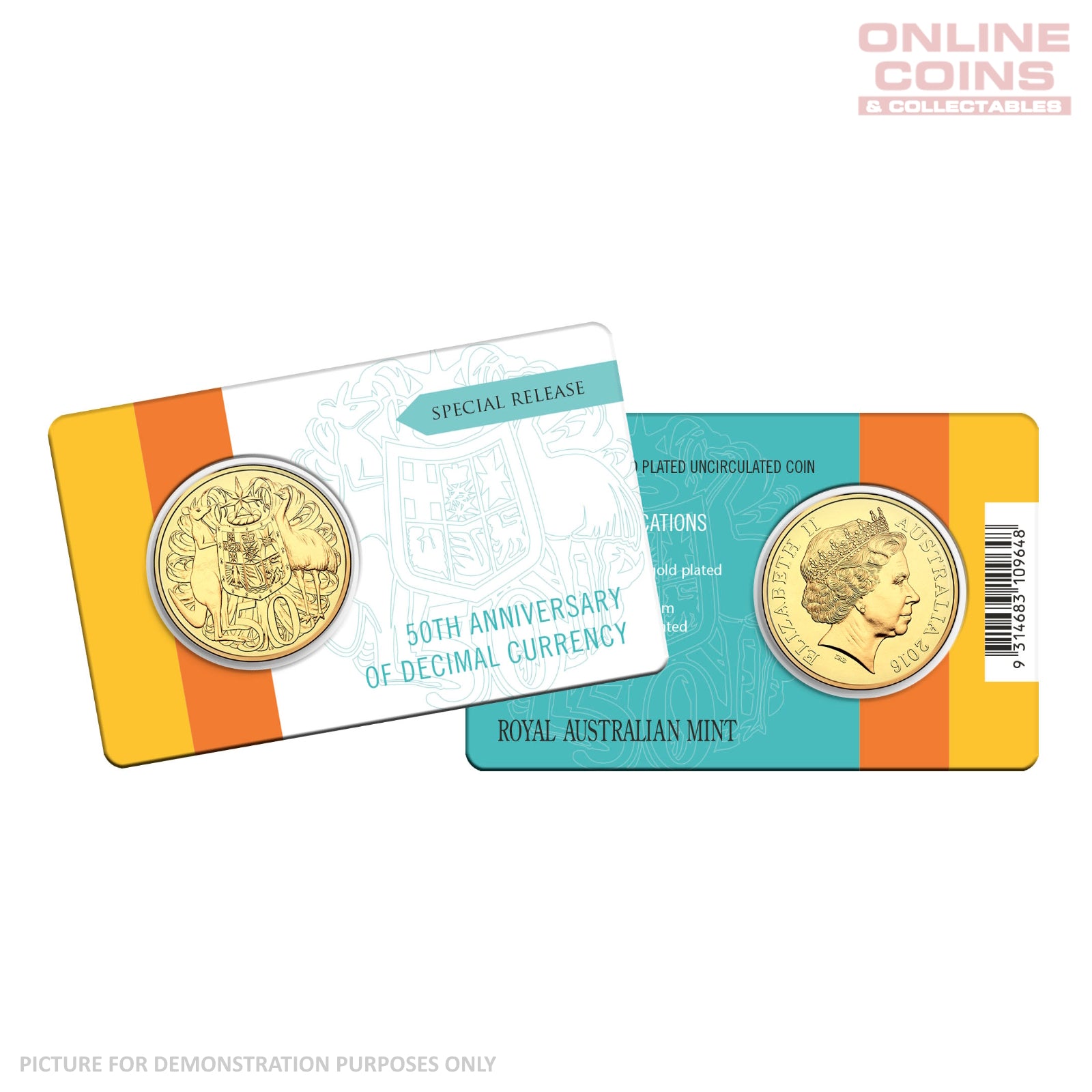 2016 50c Gold Plated Uncirculated Carded Coin - 50th anniversary of Decimal Currency